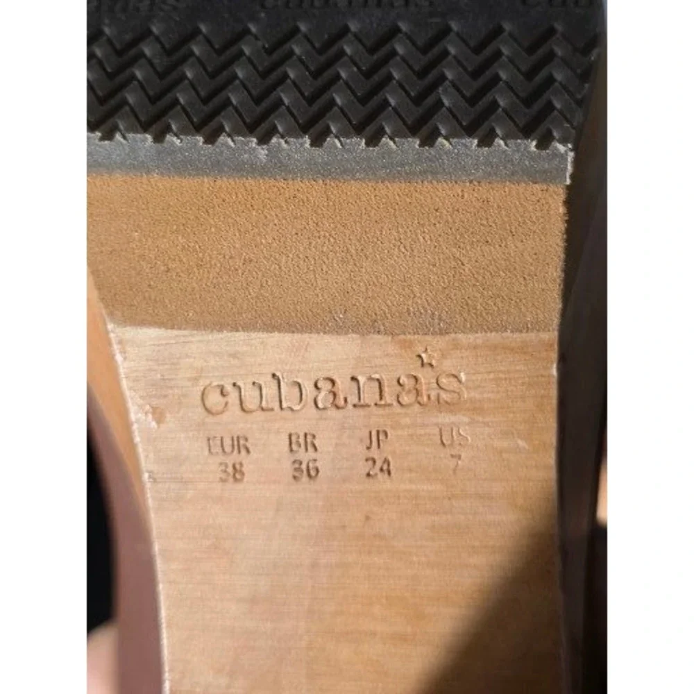 Anthropologie Cubanas Womens Leather Herringbone Platform Wood‎ Block Heel Sz 7
